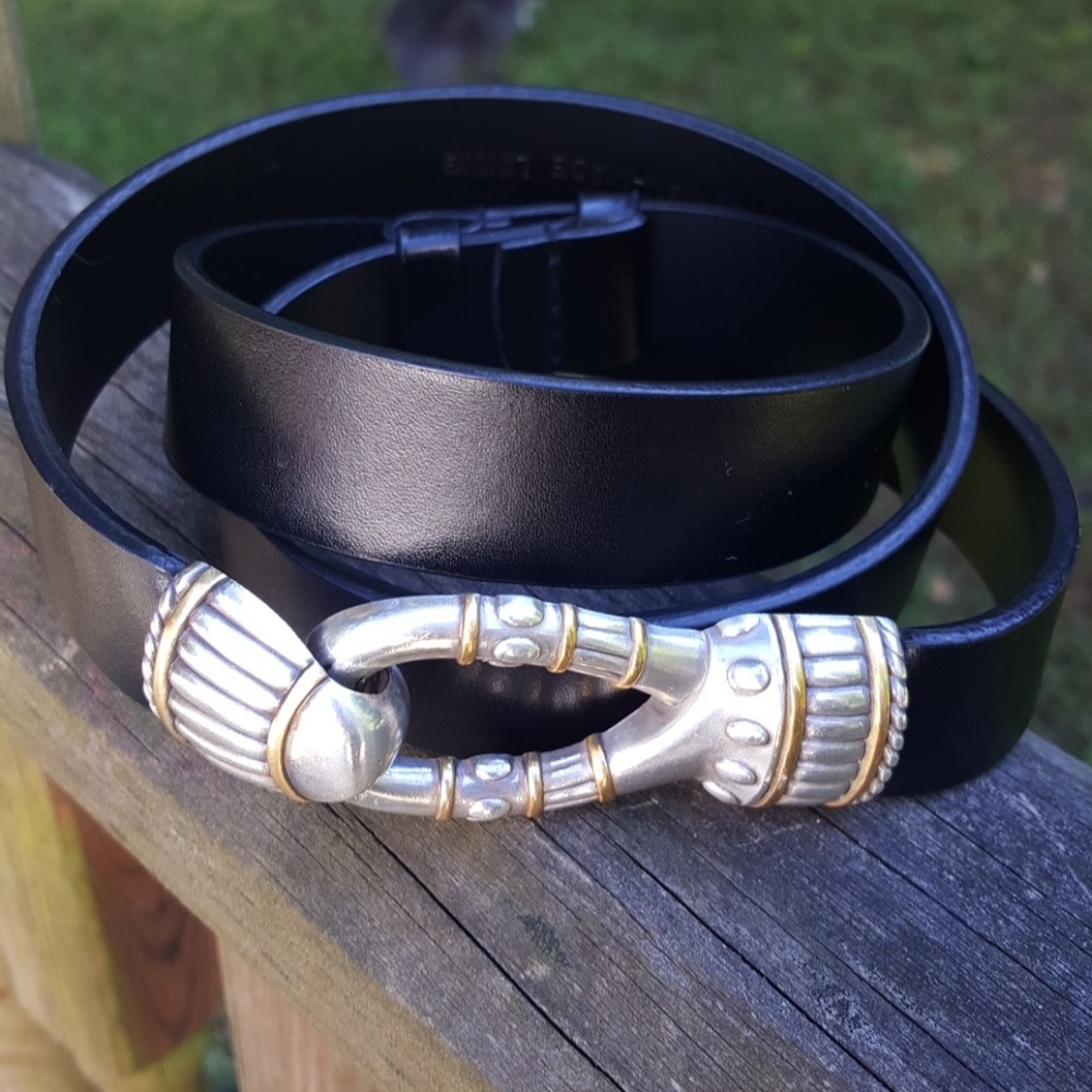Chico's Black Leather Adjustable Belt Hook Buckle